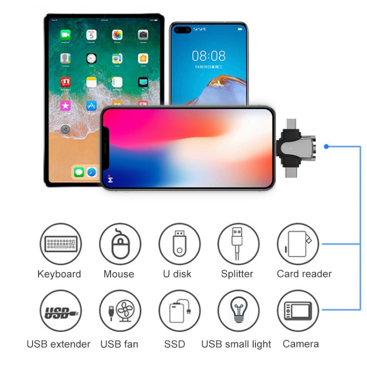 3 in 1 8핀 + USB-C / 타입-C + 마이크로 USB 남성 to USB 3.0 여성 아연 합금 어댑터