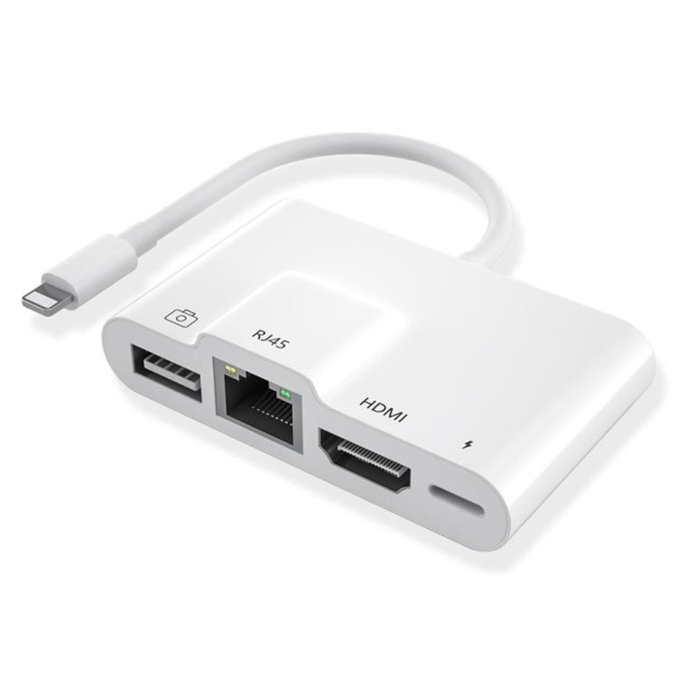 4 in 1 8핀 남성 to 8핀 전원 + RJ45 이더넷 + HDMI + USB 카메라 여성 OTG 디지털 AV 어댑터, RJ45 이더넷