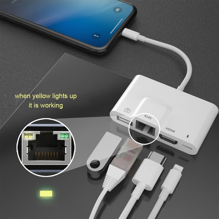 4 in 1 8핀 남성 to 8핀 전원 + RJ45 이더넷 + HDMI + USB 카메라 여성 OTG 디지털 AV 어댑터, RJ45 이더넷