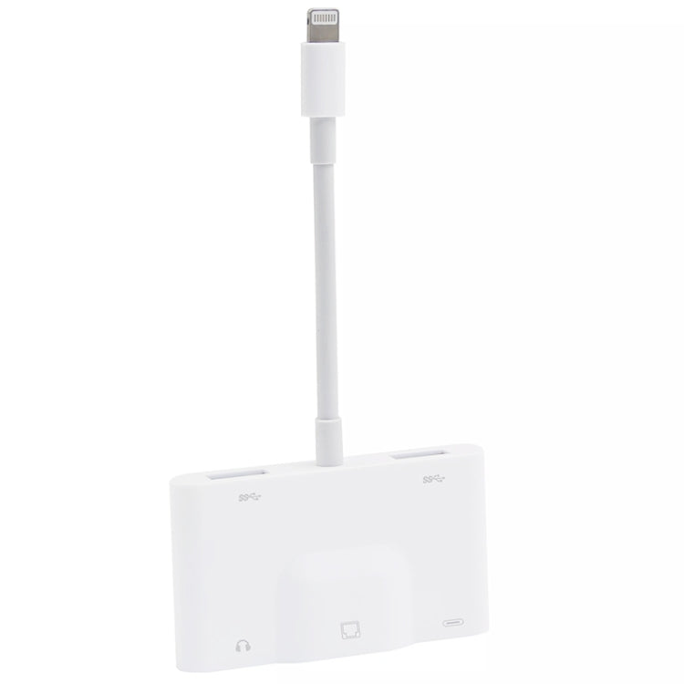 NK-1033 5 in 1 8핀 남성 to 듀얼 USB + 3.5mm AUX + 이더넷 + 8핀 전원 여성 어댑터, NK-1033