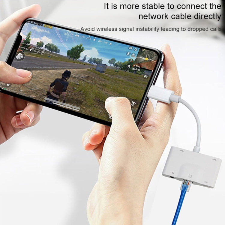 NK-1033 5 in 1 8핀 남성 to 듀얼 USB + 3.5mm AUX + 이더넷 + 8핀 전원 여성 어댑터, NK-1033