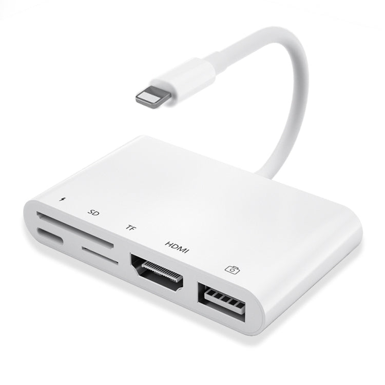 5 in 1 8핀 남성 to USB + HDMI + TF / SD 카드 슬롯 + 8핀 전원 여성 OTG 디지털 AV 어댑터, TF / SD 카드 슬롯