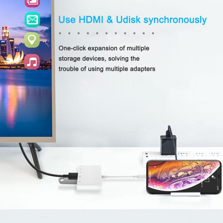 5 in 1 8핀 남성 to USB + HDMI + TF / SD 카드 슬롯 + 8핀 전원 여성 OTG 디지털 AV 어댑터, TF / SD 카드 슬롯