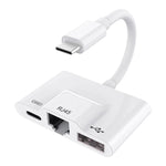 3-in-1 USB-C / Type-C 수컷 to USB + 100M RJ45 이더넷 + Type-C 전원 암컷 어댑터, 3-in-1