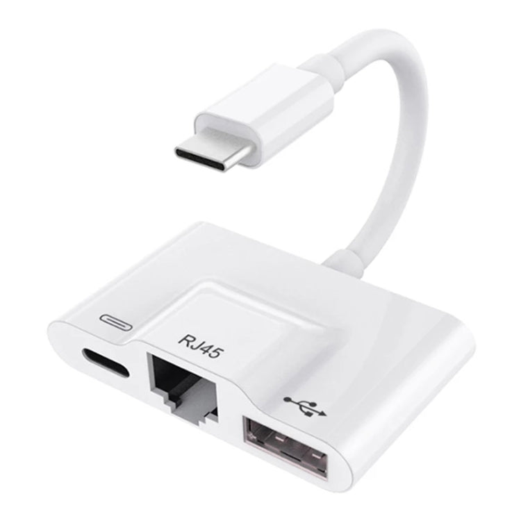 3-in-1 USB-C / Type-C 수컷 to USB + 100M RJ45 이더넷 + Type-C 전원 암컷 어댑터, 3-in-1