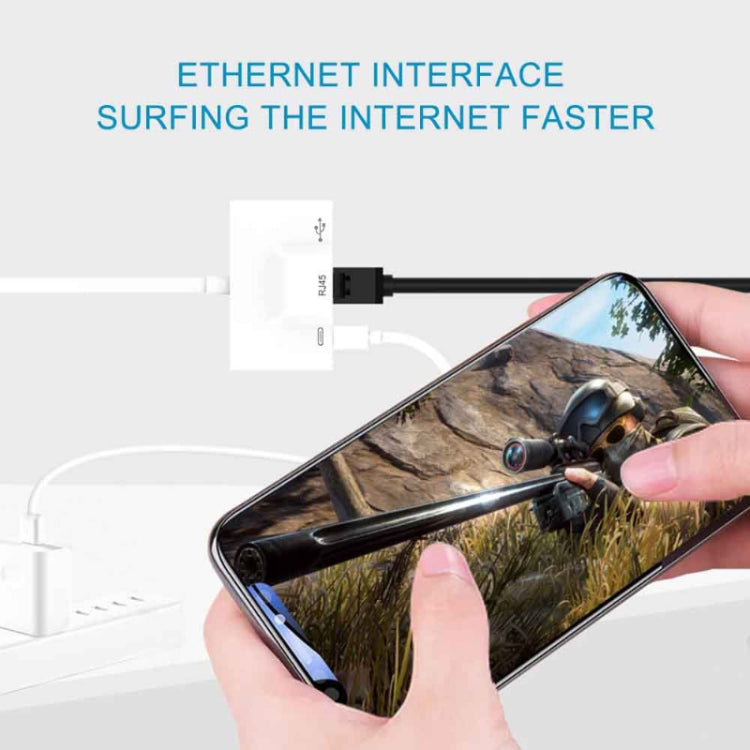 3-in-1 USB-C / Type-C 수컷 to USB + 100M RJ45 이더넷 + Type-C 전원 암컷 어댑터, 3-in-1