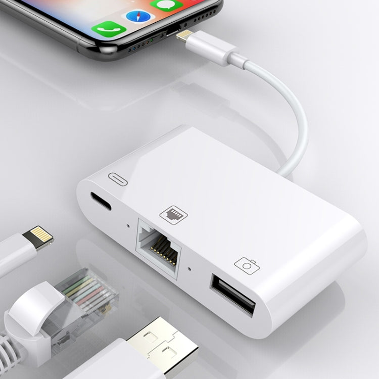 NK-107 3 in 1 이더넷 + USB + 8핀 충전 암포트 to 8핀 수컷 OTG 디지털 비디오 변환 케이블