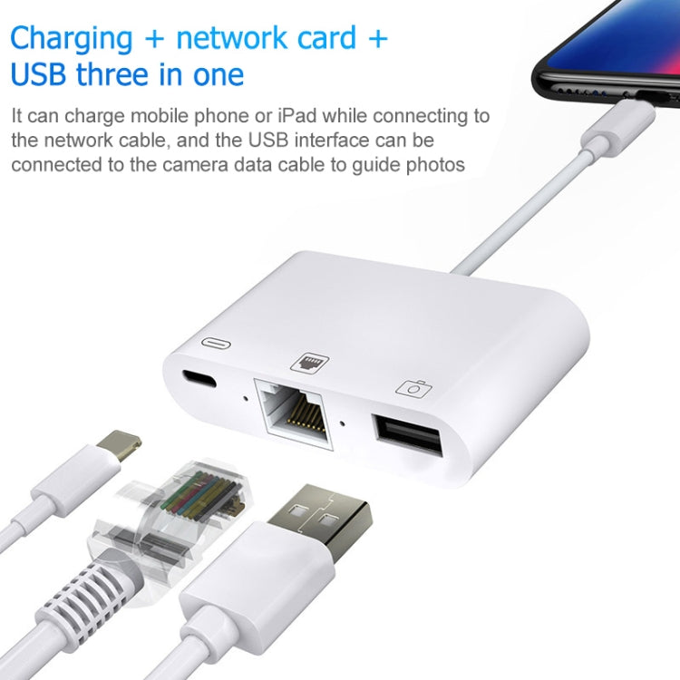 NK-107 3 in 1 이더넷 + USB + 8핀 충전 암포트 to 8핀 수컷 OTG 디지털 비디오 변환 케이블