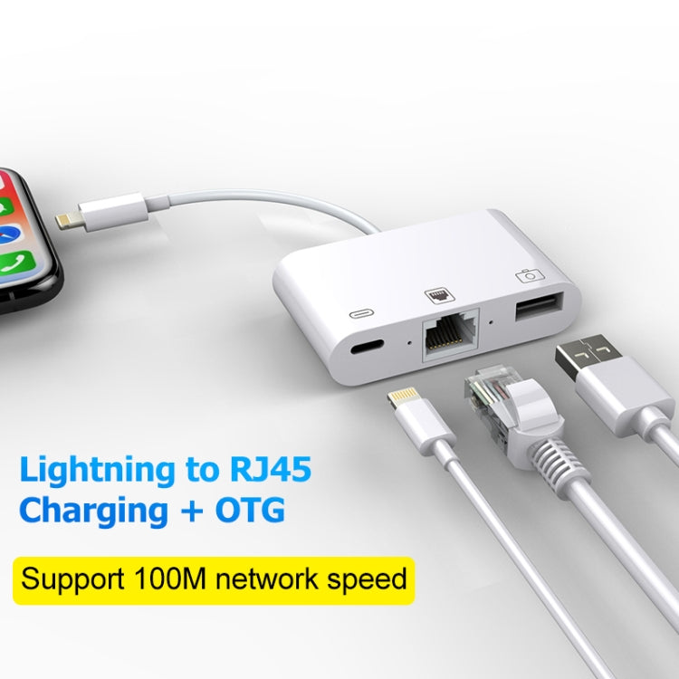 NK-107 3 in 1 이더넷 + USB + 8핀 충전 암포트 to 8핀 수컷 OTG 디지털 비디오 변환 케이블