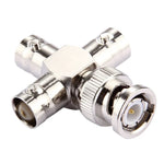 BNC male to female connector, durable metal cross type, ideal for antennas and telecom applications.