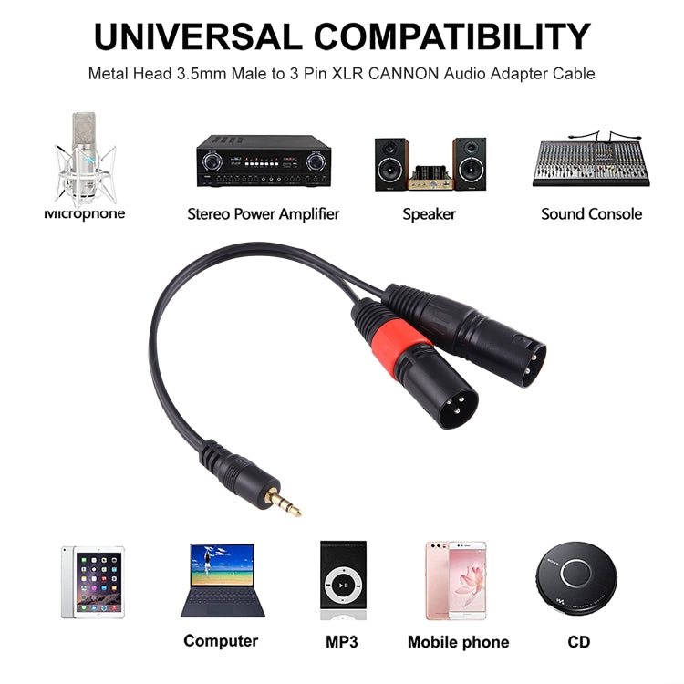 30cm 금속 헤드 3.5mm 수-3핀 XLR CANNON 수 오디오 커넥터 어댑터 케이블, 3.5mm 수