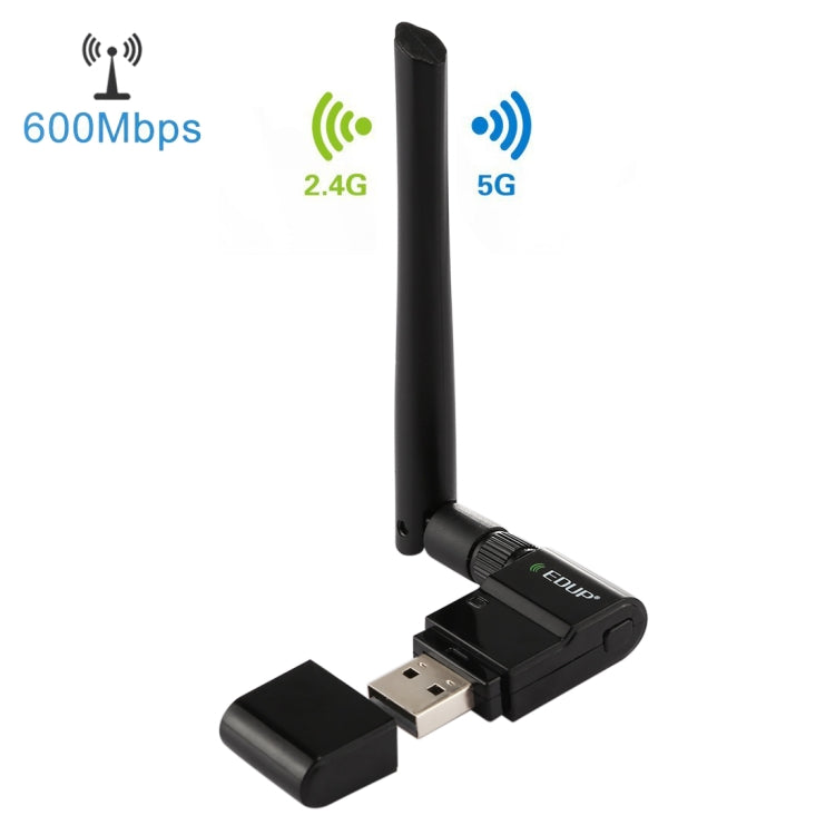 EDUP EP-AC1635 600Mbps 듀얼 밴드 무선 11AC USB 이더넷 어댑터 2dBi 안테나 노트북/PC용, EP-AC1635