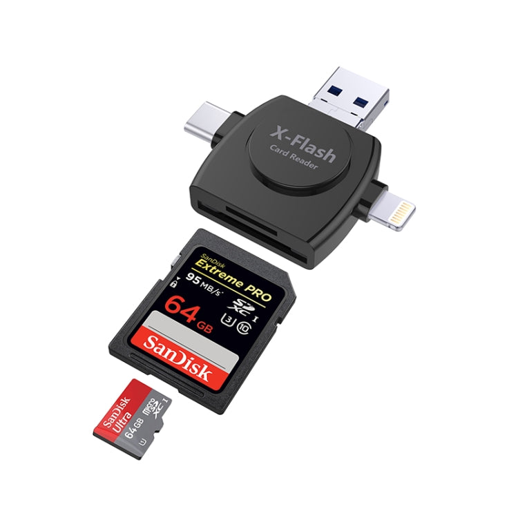 X-Flash R01 3 in 1 8핀 + USB-C / 타입-C + 마이크로 USB 인터페이스 SD / TF 카드 리더