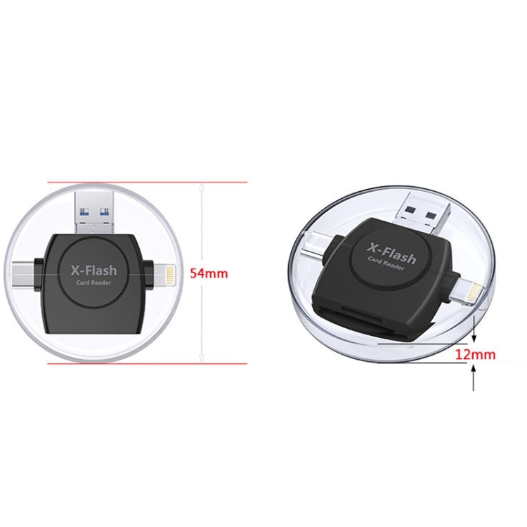 X-Flash R01 3 in 1 8핀 + USB-C / 타입-C + 마이크로 USB 인터페이스 SD / TF 카드 리더