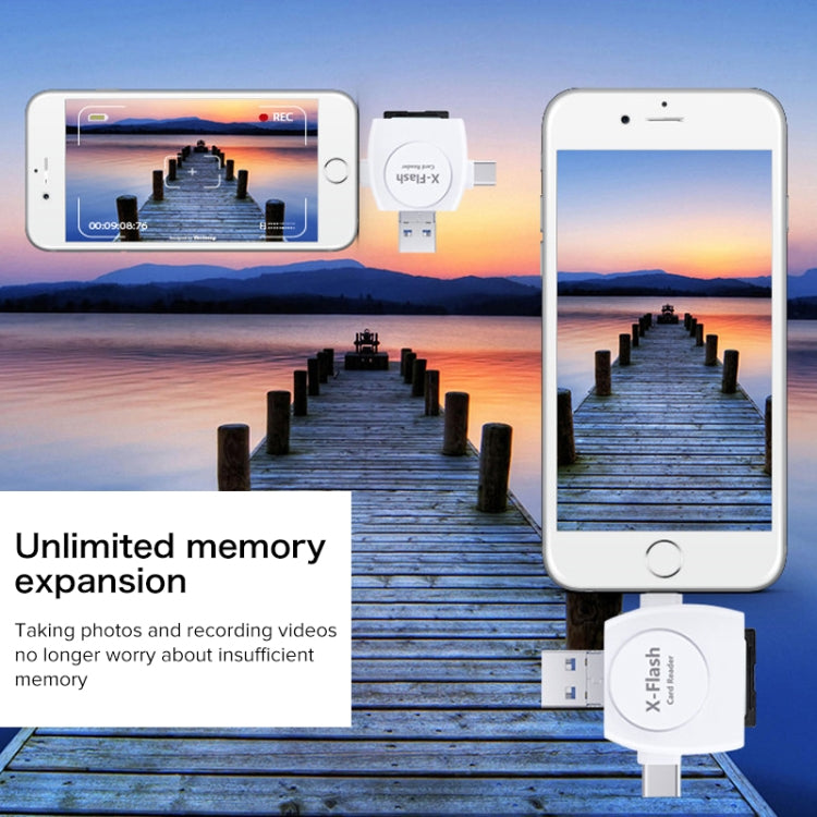 X-Flash R01 3 in 1 8핀 + USB-C / 타입-C + 마이크로 USB 인터페이스 SD / TF 카드 리더