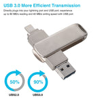 Richwell 3 in 1 64G 마이크로 USB + 8핀 + USB 3.0 금속 회전 푸시풀 플래시 디스크 OTG 기능 포함, 64G