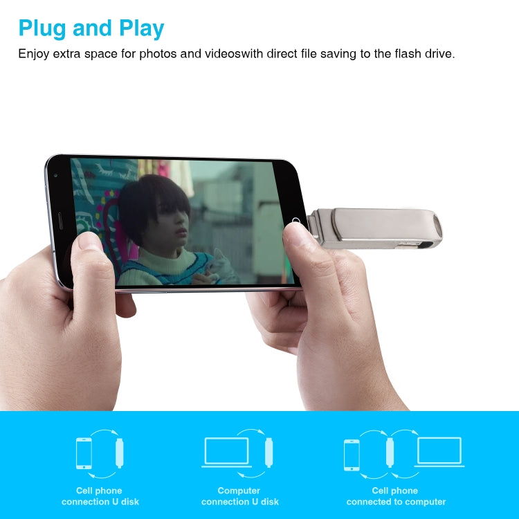 Richwell 3-in-1 32G 마이크로 USB + 8핀 + USB 3.0 메탈 회전 푸시풀 플래시 디스크 OTG 기능 포함, 32G