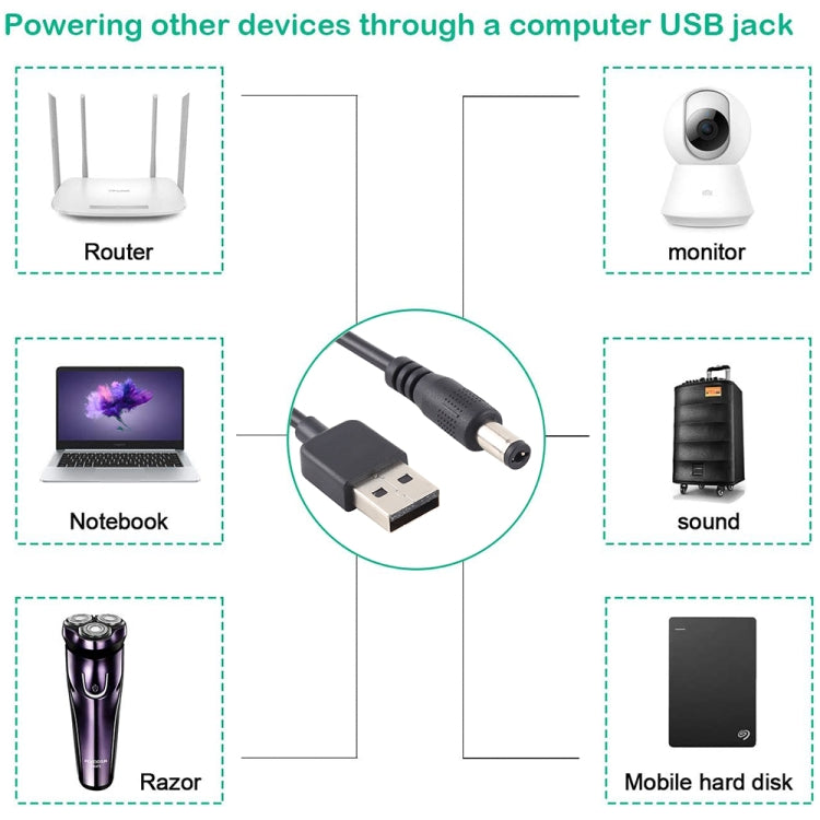3A USB to 5.5 x 2.1mm DC 전원 플러그 케이블, 길이: 1m, USB to DC 5.5x2.1mm