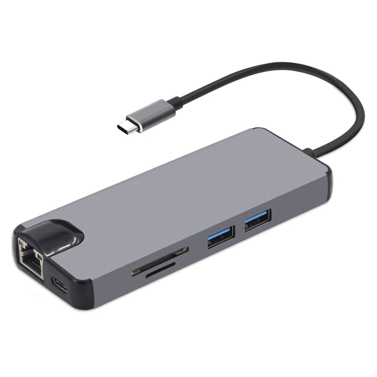 8-in-1 타입-C to HDMI + USB 3.0 + USB 3.0 + 타입-C + LAN + VGA + TF/SD 카드 리더 어댑터