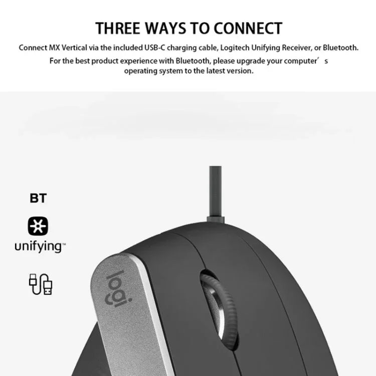 로지텍 MX Vertical 4000DPI USB-C / Type-C + 유니파잉 + 블루투스 3모드 인체공학 무선 수직 광 마우스, MX Vertical