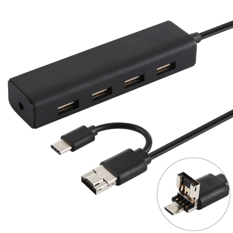 3 in 1 USB-C / Type-C + 마이크로 USB + 4 x USB 2.0 포트 허브 컨버터, 케이블 길이: 12cm, 3 in 1 (화이트), 3 in 1 (블랙)