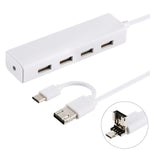3 in 1 USB-C / Type-C + 마이크로 USB + 4 x USB 2.0 포트 허브 컨버터, 케이블 길이: 12cm, 3 in 1 (화이트), 3 in 1 (블랙)