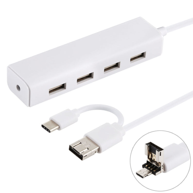 3 in 1 USB-C / Type-C + 마이크로 USB + 4 x USB 2.0 포트 허브 컨버터, 케이블 길이: 12cm, 3 in 1 (화이트), 3 in 1 (블랙)