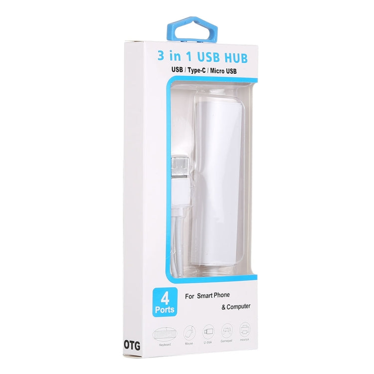 3 in 1 USB-C / Type-C + 마이크로 USB + 4 x USB 2.0 포트 허브 컨버터, 케이블 길이: 12cm, 3 in 1 (화이트), 3 in 1 (블랙)