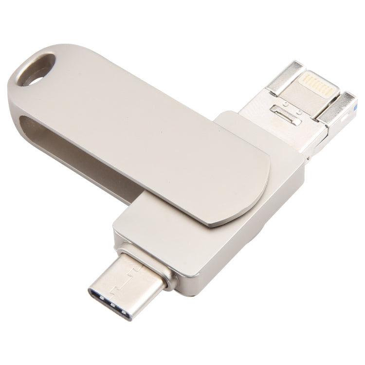 3-in-1 64G 마이크로 USB + 8핀 + 타입-C 금속 회전 푸시풀 플래시 디스크 OTG 기능 포함, 64G USB + 8핀 + 타입-C