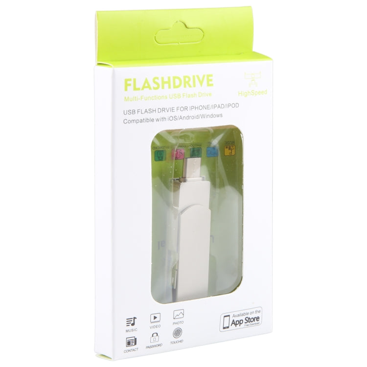 3-in-1 64G 마이크로 USB + 8핀 + 타입-C 금속 회전 푸시풀 플래시 디스크 OTG 기능 포함, 64G USB + 8핀 + 타입-C
