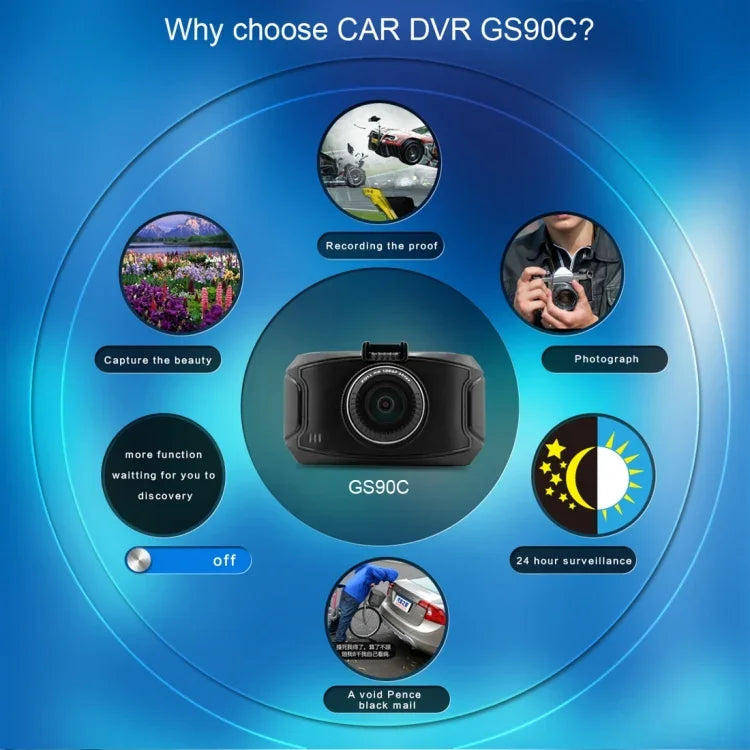 GS90C 자동차 DVR 카메라 2.7인치 LCD 화면 HD 2304 x 1296P 170도 광각, 모션 감지 / TF 카드 / G-센서 / HDMI 지원, GS90C
