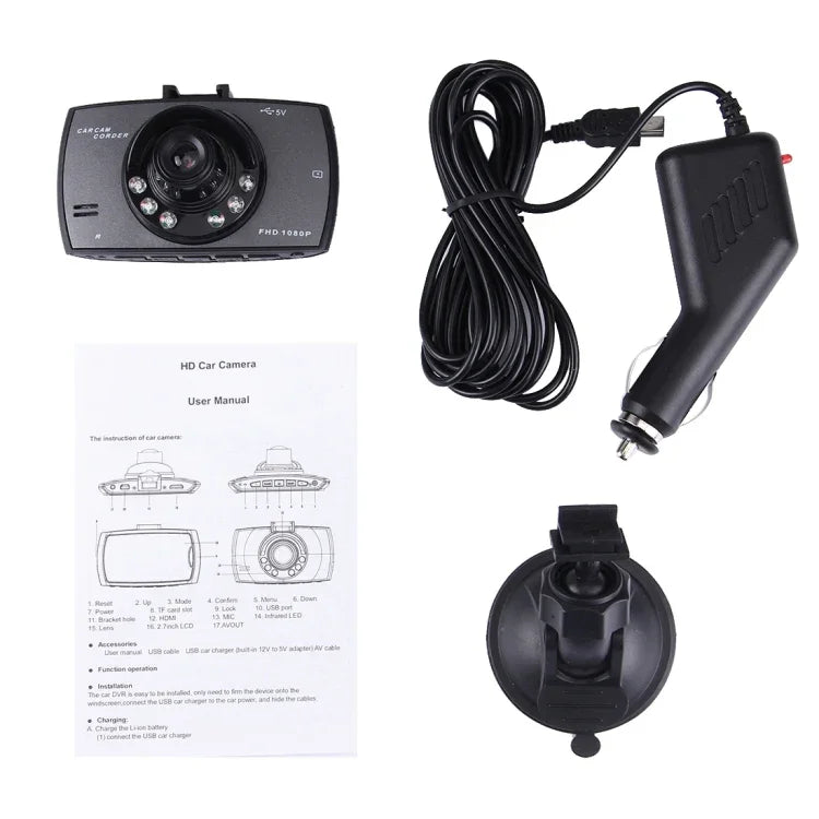 자동차 DVR 카메라 2.7인치 LCD 480P 1.3MP 카메라 120도 광각, 야간 투시 / 모션 감지 / TF 카드 / G-센서 지원, 2.7인치