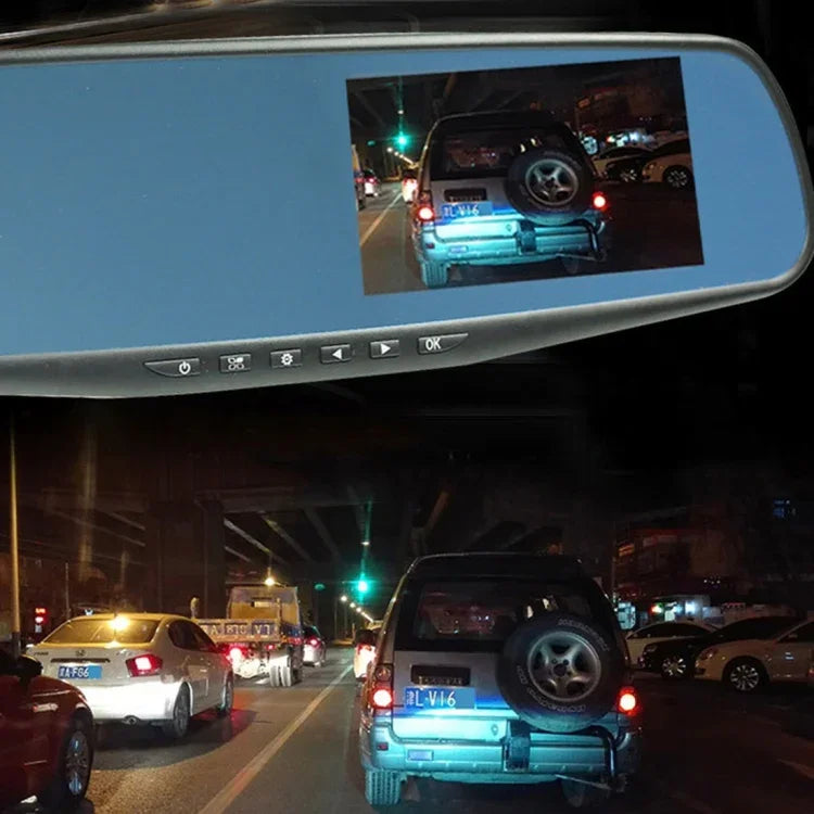 좌측 화면 디스플레이 후방 거울 차량 DVR, Allwinner 프로그램, 2대 카메라 1080P HD 140도 광각, GPS 포트 / 모션 감지 / 야간 투시 / TF 카드 / G-센서 지원, 후방 거울 차량 DVR
