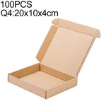 100개 크래프트 종이 배송 상자 포장 상자, 크기: Q4, 20x10x4cm, 20x10x4cm