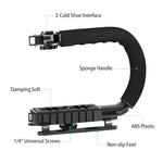 PULUZ U/C형 휴대용 핸드헬드 DV 브래킷 스태빌라이저 + LED 스튜디오 라이트 키트 콜드 슈 삼각대 헤드 포함 모든 SLR 카메라 및 가정용 DV 카메라용, 브래킷 키트 + LED
