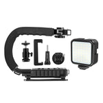 PULUZ U/C형 휴대용 핸드헬드 DV 브래킷 스태빌라이저 + LED 보조 조명 키트 콜드 슈 삼각대 헤드 포함 모든 SLR 카메라 및 가정용 DV 카메라용, C형 브래킷 + 보조 조명