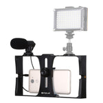 PULUZ 2-in-1 라이브 방송 스마트폰 비디오 리그 + 마이크 키트 아이폰, 갤럭시, 화웨이, 샤오미, HTC, LG, 구글 및 기타 스마트폰용, 브이로깅 리그 + 마이크, 브이로깅 리그 + 마이크(미국)