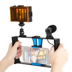 PULUZ 3-in-1 브이로깅 라이브 방송 LED 셀피 라이트 스마트폰 비디오 리그 키트, 마이크 + 콜드 슈 삼각대 헤드 포함, 아이폰, 갤럭시, 화웨이, 샤오미, HTC, LG, 구글 및 기타 스마트폰용, 3-in-1, 3-in-1(레드), 3-in-1(미국)