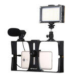 PULUZ 3-in-1 브이로깅 라이브 방송 LED 셀피 라이트 스마트폰 비디오 리그 키트, 마이크 + 콜드 슈 삼각대 헤드 포함, 아이폰, 갤럭시, 화웨이, 샤오미, HTC, LG, 구글 및 기타 스마트폰용, 3-in-1, 3-in-1(레드), 3-in-1(미국)