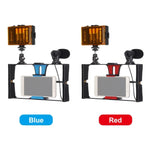 PULUZ 3-in-1 브이로깅 라이브 방송 LED 셀피 라이트 스마트폰 비디오 리그 키트, 마이크 + 콜드 슈 삼각대 헤드 포함, 아이폰, 갤럭시, 화웨이, 샤오미, HTC, LG, 구글 및 기타 스마트폰용, 3-in-1, 3-in-1(레드), 3-in-1(미국)