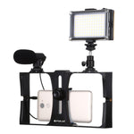 PULUZ 3-in-1 브이로깅 라이브 방송 LED 셀피 라이트 스마트폰 비디오 리그 키트, 마이크 + 콜드 슈 삼각대 헤드 포함, 아이폰, 갤럭시, 화웨이, 샤오미, HTC, LG, 구글 및 기타 스마트폰용, 3-in-1, 3-in-1(레드), 3-in-1(미국)