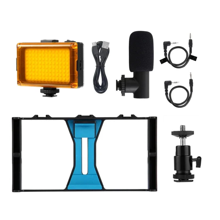 PULUZ 3-in-1 브이로깅 라이브 방송 LED 셀피 라이트 스마트폰 비디오 리그 키트, 마이크 + 콜드 슈 삼각대 헤드 포함, 아이폰, 갤럭시, 화웨이, 샤오미, HTC, LG, 구글 및 기타 스마트폰용, 3-in-1, 3-in-1(레드), 3-in-1(미국)