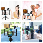 PULUZ 4-in-1 브이로깅 라이브 방송 LED 셀피 라이트 스마트폰 비디오 리그 키트, 마이크 + 삼각대 마운트 + 콜드 슈 삼각대 헤드 포함, 아이폰, 갤럭시, 화웨이, 샤오미, HTC, LG, 구글 및 기타 스마트폰용, 4-in-1(블루), 4-in-1, 4-in-1(미국)