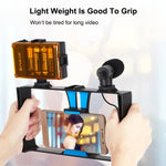 PULUZ 4-in-1 브이로깅 라이브 방송 LED 셀피 라이트 스마트폰 비디오 리그 키트, 마이크 + 삼각대 마운트 + 콜드 슈 삼각대 헤드 포함, 아이폰, 갤럭시, 화웨이, 샤오미, HTC, LG, 구글 및 기타 스마트폰용, 4-in-1(블루), 4-in-1, 4-in-1(미국)