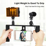 PULUZ 4-in-1 브이로깅 라이브 방송 LED 셀피 라이트 스마트폰 비디오 리그 핸들 스태빌라이저 알루미늄 브래킷 키트, 마이크 + 삼각대 마운트 + 콜드 슈 삼각대 헤드 포함, 알루미늄 브래킷 키트