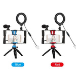 PULUZ 4-in-1 브이로깅 라이브 방송 스마트폰 비디오 리그 + 4.7인치 12cm 링 LED 셀피 라이트 키트, 마이크 + 삼각대 마운트 + 콜드 슈 삼각대 헤드 포함, 아이폰, 갤럭시, 화웨이, 샤오미, HTC, LG, 구글 및 기타 스마트폰용, 4-in-1 링 LED