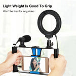 PULUZ 4-in-1 브이로깅 라이브 방송 스마트폰 비디오 리그 + 4.7인치 12cm 링 LED 셀피 라이트 키트, 마이크 + 삼각대 마운트 + 콜드 슈 삼각대 헤드 포함, 아이폰, 갤럭시, 화웨이, 샤오미, HTC, LG, 구글 및 기타 스마트폰용, 4-in-1 링 LED