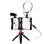 PULUZ 4-in-1 브이로깅 라이브 방송 스마트폰 비디오 리그 + 4.7인치 12cm 링 LED 셀피 라이트 키트, 마이크 + 삼각대 마운트 + 콜드 슈 삼각대 헤드 포함, 아이폰, 갤럭시, 화웨이, 샤오미, HTC, LG, 구글 및 기타 스마트폰용, 4-in-1 링 LED