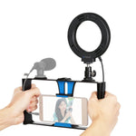 PULUZ 2-in-1 브이로깅 라이브 방송 스마트폰 비디오 리그 + 4.7인치 12cm 링 LED 셀피 라이트 키트, 콜드 슈 삼각대 헤드 포함, 아이폰, 갤럭시, 화웨이, 샤오미, HTC, LG, 구글 및 기타 스마트폰용, 2-in-1 링 LED
