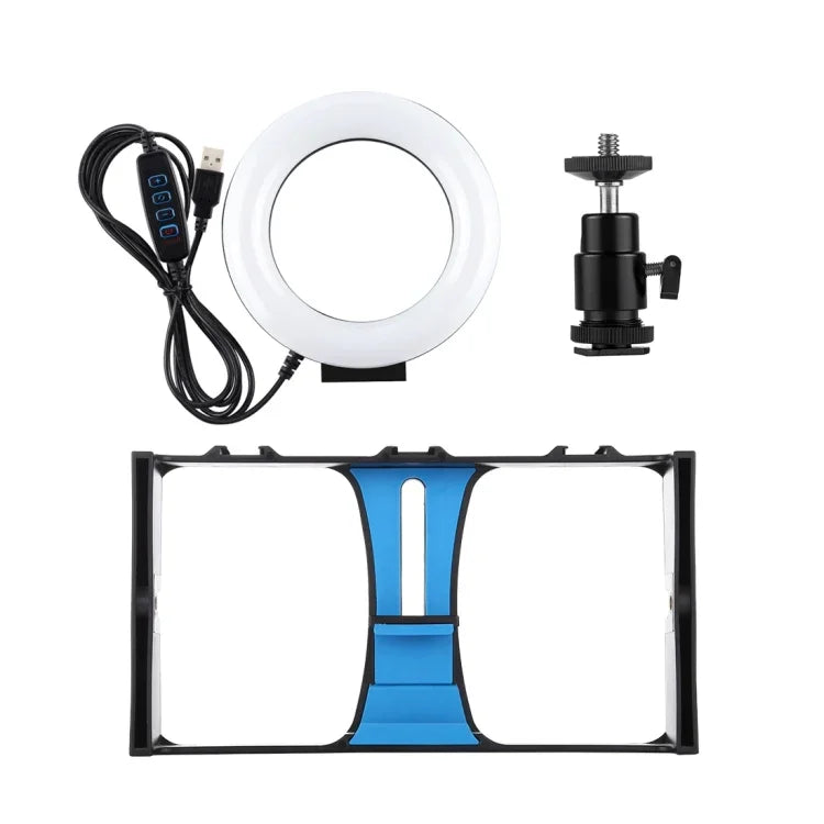 PULUZ 2-in-1 브이로깅 라이브 방송 스마트폰 비디오 리그 + 4.7인치 12cm 링 LED 셀피 라이트 키트, 콜드 슈 삼각대 헤드 포함, 아이폰, 갤럭시, 화웨이, 샤오미, HTC, LG, 구글 및 기타 스마트폰용, 2-in-1 링 LED